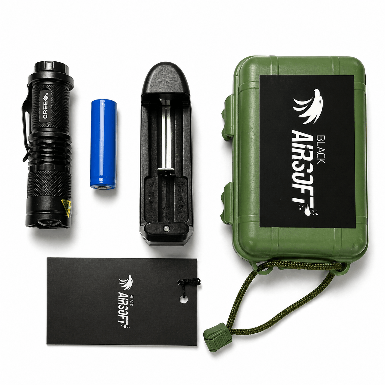 Μίνι φακός Black Airsoft CREE με επαναφορτιζόμενη μπαταρία και φορτιστή