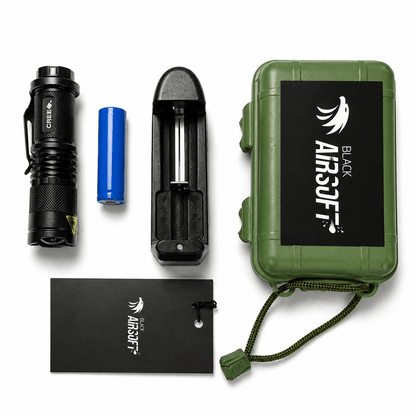 Μίνι φακός Black Airsoft CREE με επαναφορτιζόμενη μπαταρία και φορτιστή