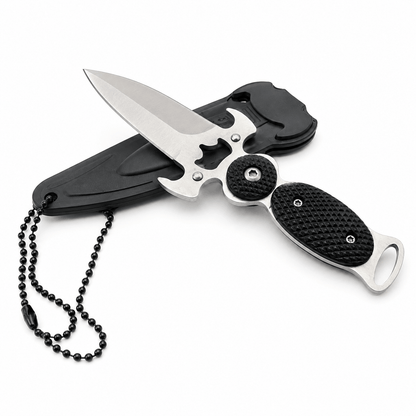 Компактен нож Black AirSoft DAGGER с калъф и верижка