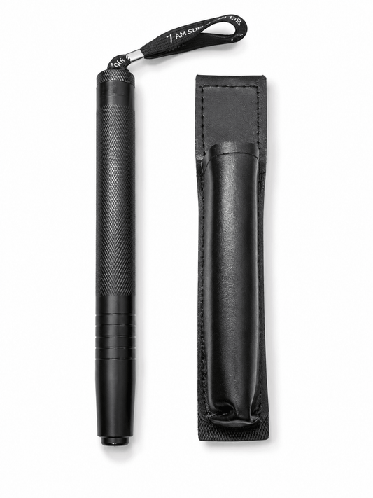 Τηλεσκοπικό ατσάλινο ρόπαλο Black Airsoft DEFENDER 50 εκ. με δερμάτινη θήκη