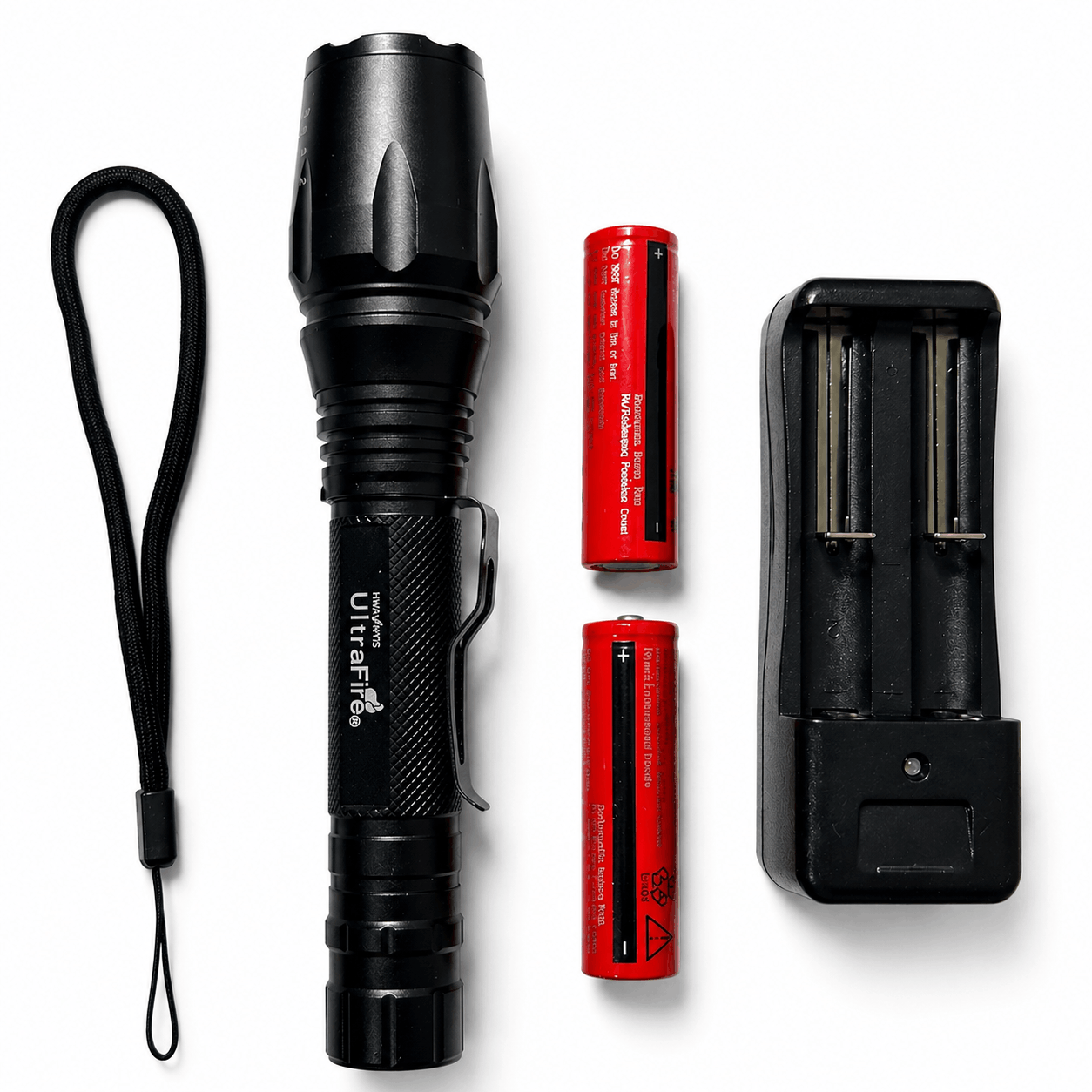Τακτικός LED φακός Black Airsoft σετ με μπαταρίες και φορτιστή