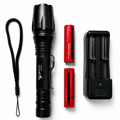 Τακτικός LED φακός Black Airsoft σετ με μπαταρίες και φορτιστή