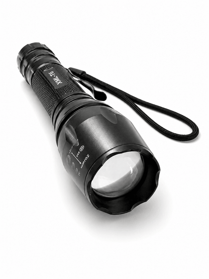 Τακτικός LED φακός Black Airsoft σετ με μπαταρίες και φορτιστή